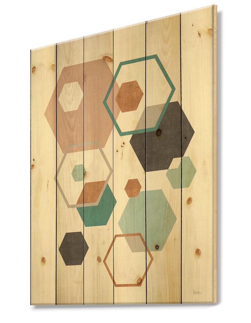 DesignQ Geometric Hexagons Pattern VII - Transitional Print On Natural Pine Wood