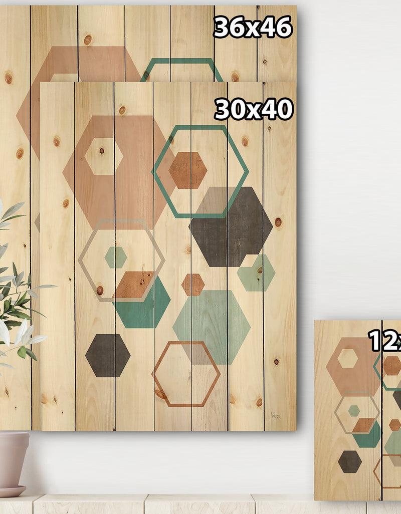 DesignQ Geometric Hexagons Pattern VII - Transitional Print On Natural Pine Wood