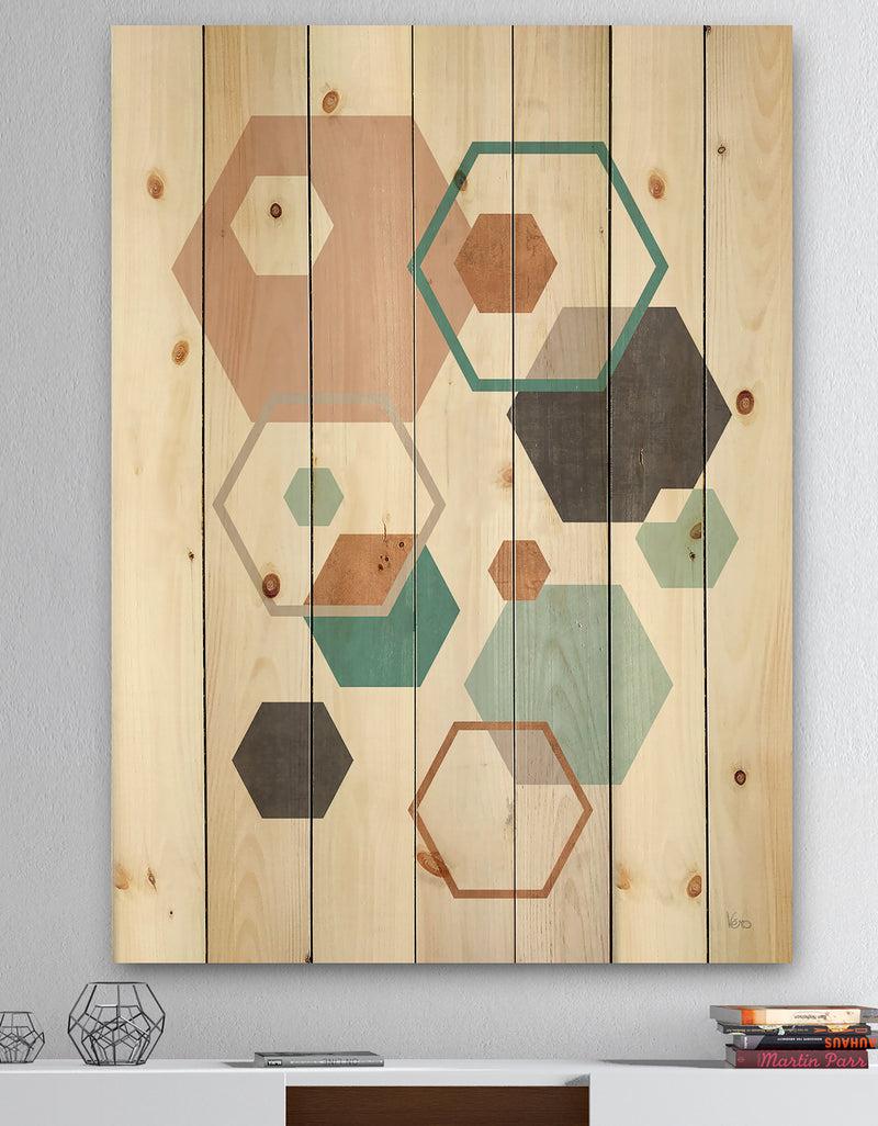 DesignQ Geometric hexagons Pattern VII - Transitional Print on Natural Pine Wood