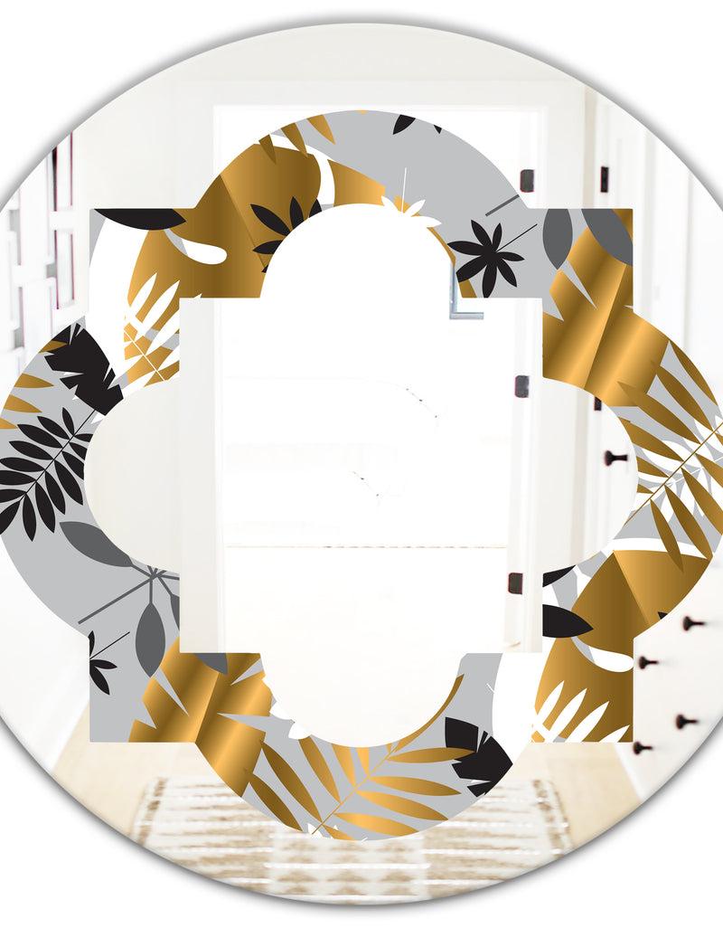 DesignQ Geometric Luxury Jungle Foliage Pattern - Modern Round Or Oval Wall Mirror - Quatrefoil