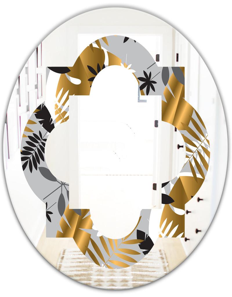 DesignQ Geometric Luxury Jungle Foliage Pattern - Modern Round Or Oval Wall Mirror - Quatrefoil