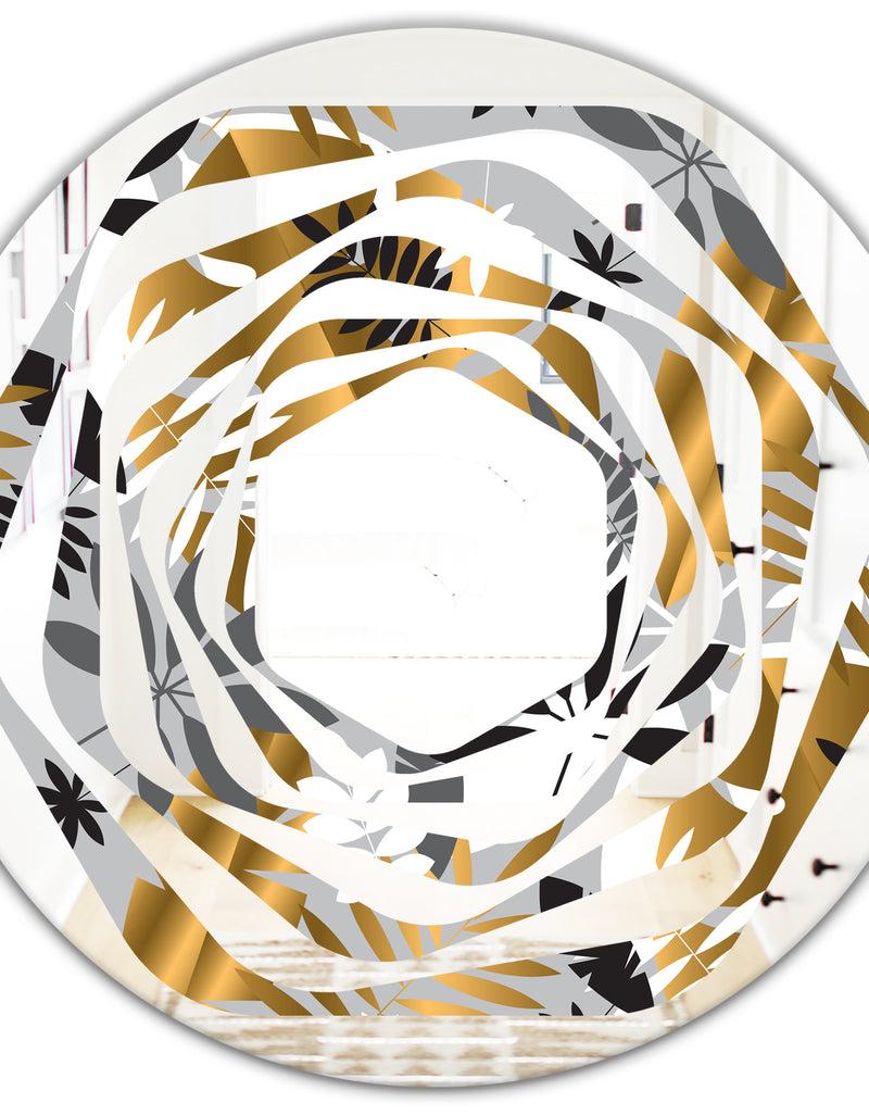 DesignQ Geometric Luxury Jungle Foliage Pattern - Modern Round Or Oval Wall Mirror - Whirl