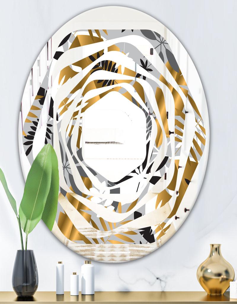 DesignQ Geometric Luxury Jungle Foliage Pattern - Modern Round Or Oval Wall Mirror - Whirl