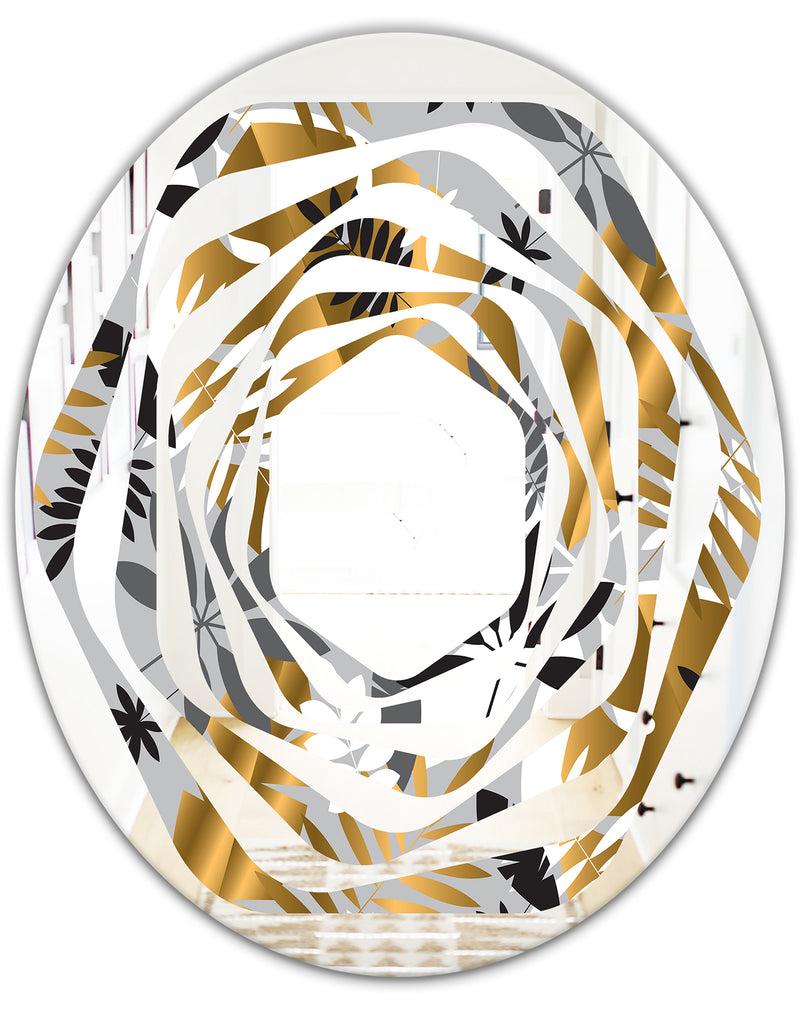 DesignQ Geometric Luxury Jungle Foliage Pattern - Modern Round Or Oval Wall Mirror - Whirl