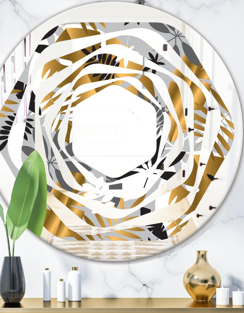 DesignQ Geometric luxury jungle foliage pattern - Modern Round or Oval Wall Mirror - Whirl