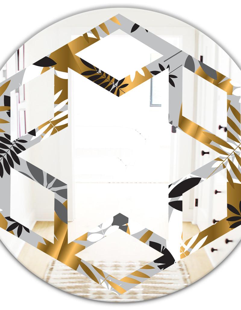 DesignQ Geometric Luxury Jungle Foliage Pattern - Modern Round Or Oval Wall Mirror - Hexagon Star