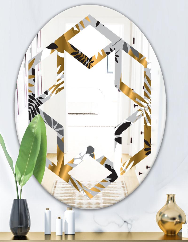 DesignQ Geometric Luxury Jungle Foliage Pattern - Modern Round Or Oval Wall Mirror - Hexagon Star
