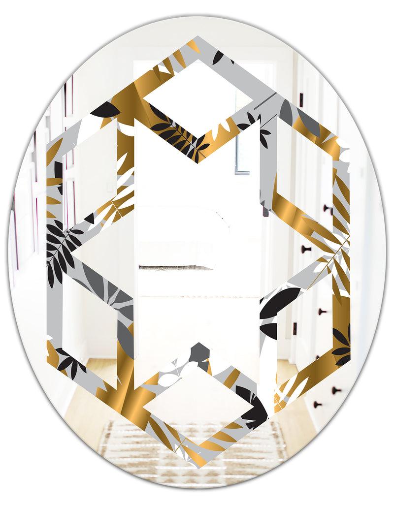 DesignQ Geometric Luxury Jungle Foliage Pattern - Modern Round Or Oval Wall Mirror - Hexagon Star