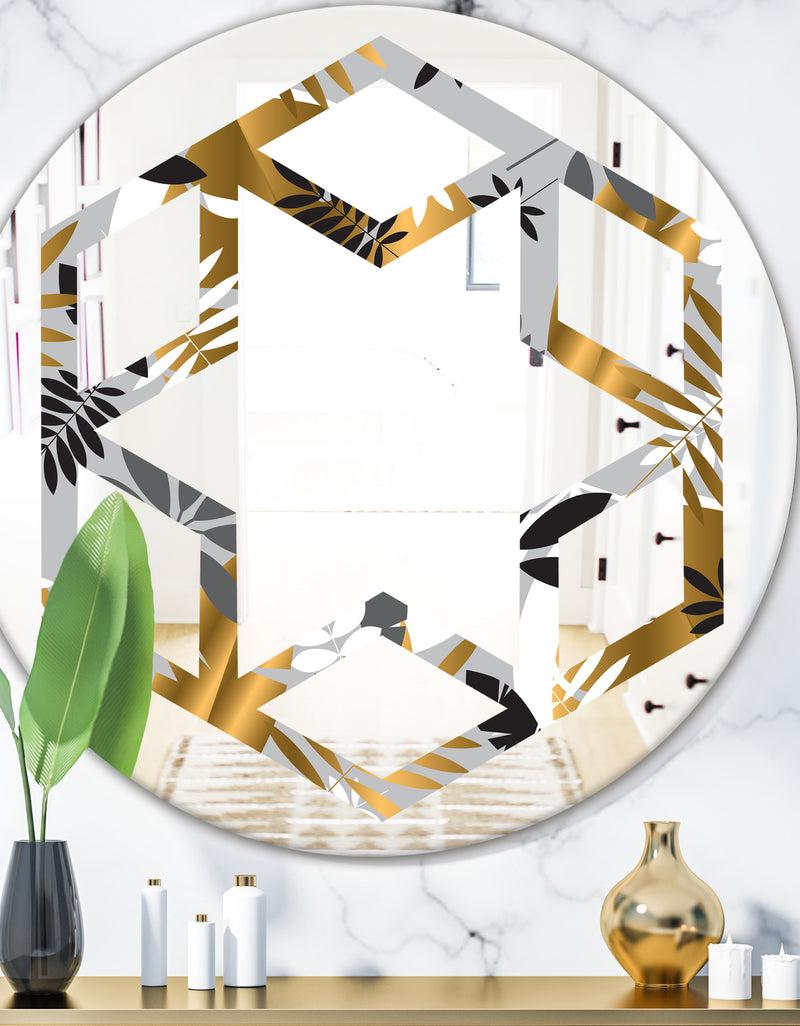 DesignQ Geometric luxury jungle foliage pattern - Modern Round or Oval Wall Mirror - Hexagon Star