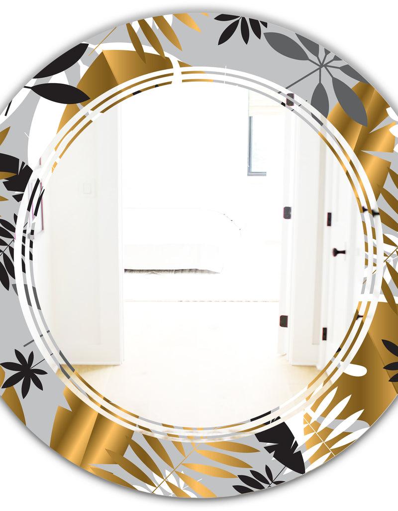 DesignQ Geometric Luxury Jungle Foliage Pattern - Modern Round Or Oval Wall Mirror - Triple C