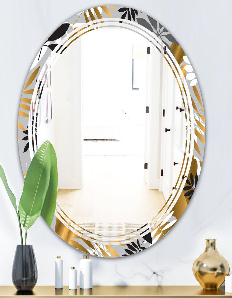DesignQ Geometric Luxury Jungle Foliage Pattern - Modern Round Or Oval Wall Mirror - Triple C