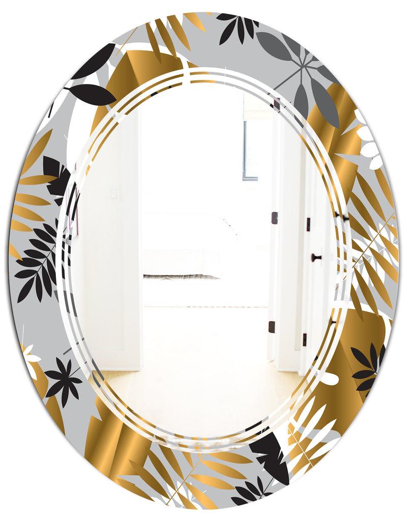DesignQ Geometric Luxury Jungle Foliage Pattern - Modern Round Or Oval Wall Mirror - Triple C