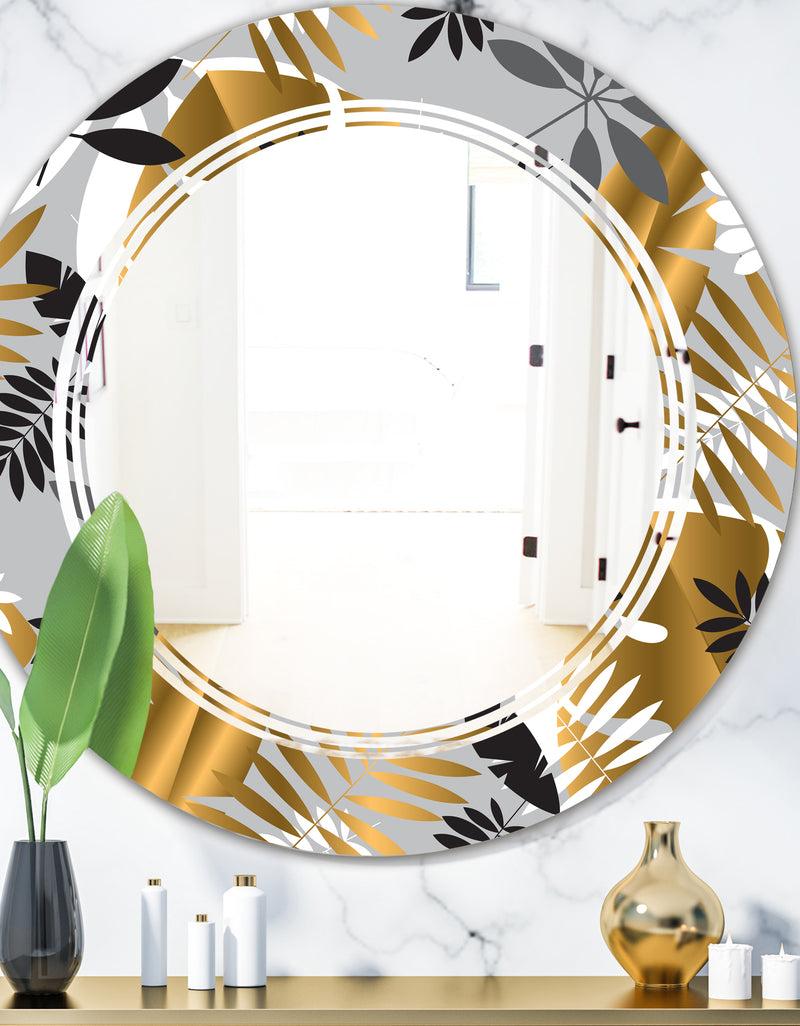 DesignQ Geometric luxury jungle foliage pattern - Modern Round or Oval Wall Mirror - Triple C