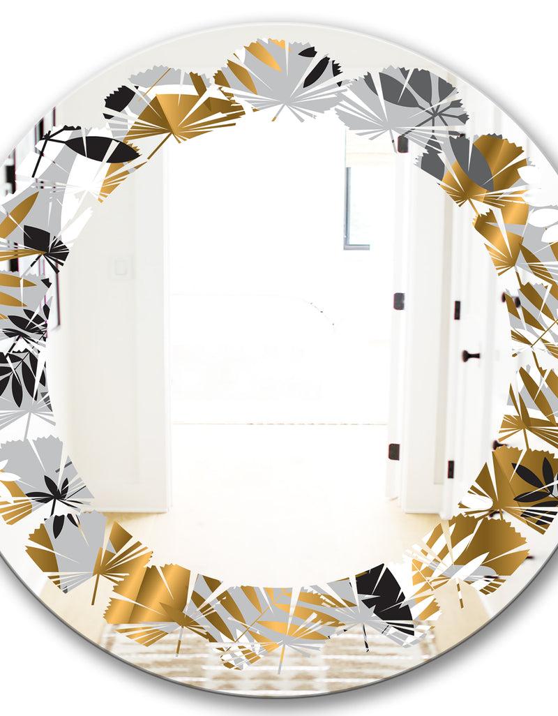 DesignQ Geometric Luxury Jungle Foliage Pattern - Modern Round Or Oval Wall Mirror - Leaves