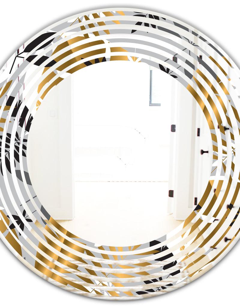 DesignQ Geometric Luxury Jungle Foliage Pattern - Modern Round Or Oval Wall Mirror - Wave