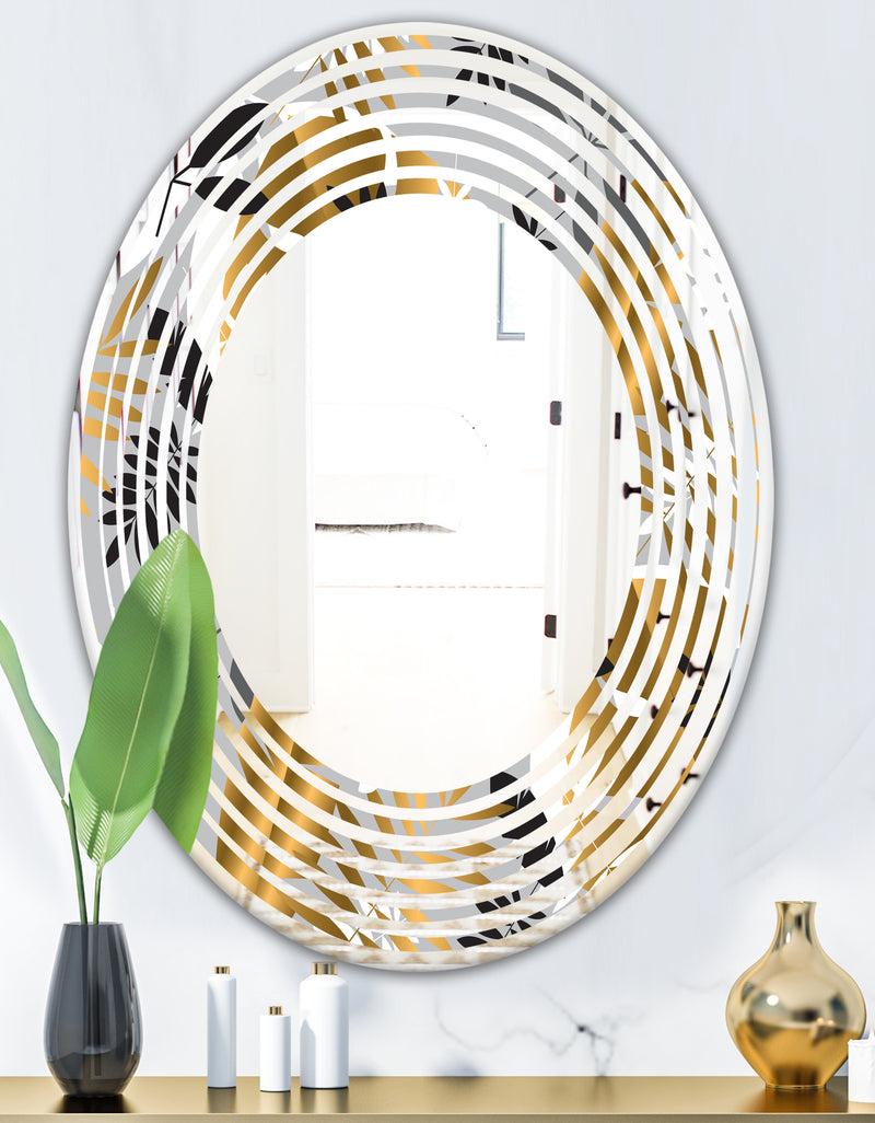 DesignQ Geometric Luxury Jungle Foliage Pattern - Modern Round Or Oval Wall Mirror - Wave