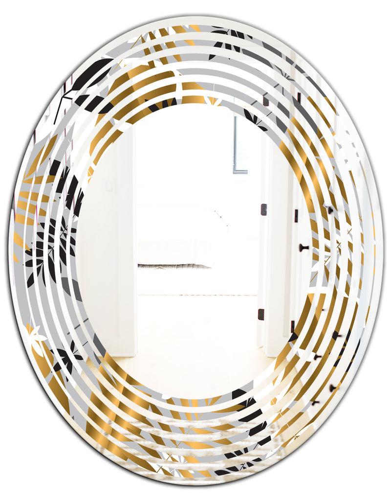 DesignQ Geometric Luxury Jungle Foliage Pattern - Modern Round Or Oval Wall Mirror - Wave