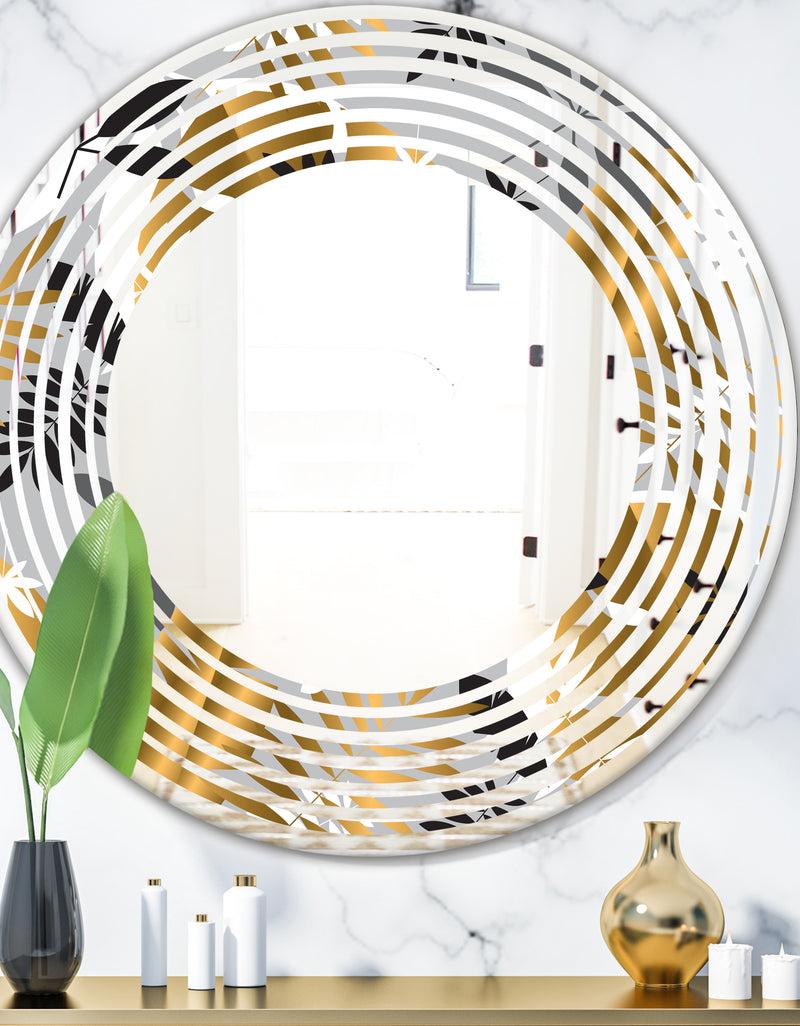DesignQ Geometric luxury jungle foliage pattern - Modern Round or Oval Wall Mirror - Wave