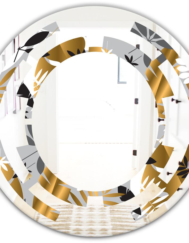 DesignQ Geometric Luxury Jungle Foliage Pattern - Modern Round Or Oval Wall Mirror - Space