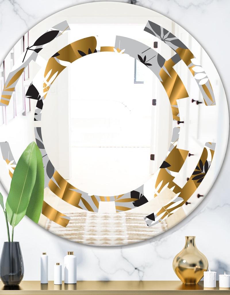 DesignQ Geometric luxury jungle foliage pattern - Modern Round or Oval Wall Mirror - Space
