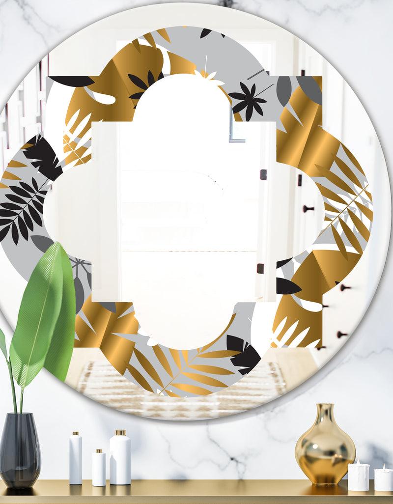 DesignQ Geometric luxury jungle foliage pattern - Modern Round or Oval Wall Mirror - Quatrefoil