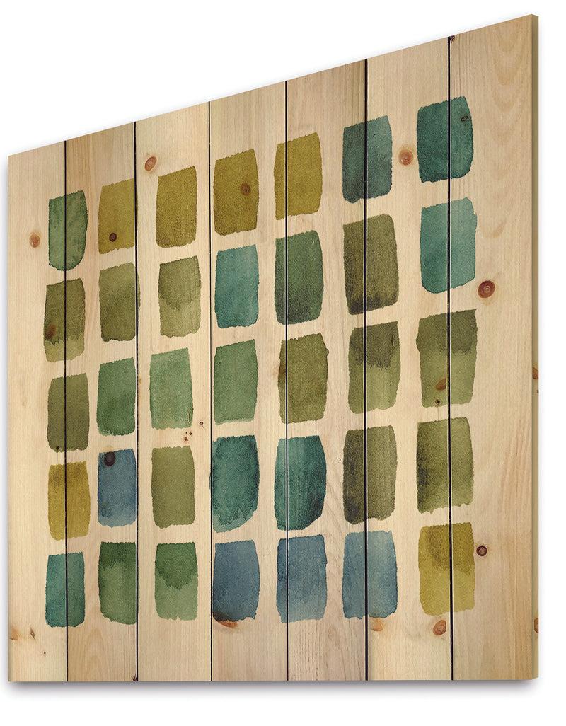 DesignQ Geometric Maze Of Blue And Green - Transitional Print On Natural Pine Wood