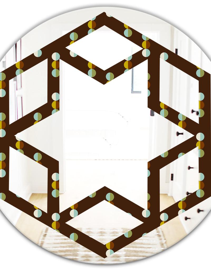 DesignQ Geometric Mod Dots - Modern Round Or Oval Wall Mirror - Hexagon Star