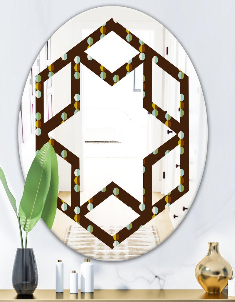 DesignQ Geometric Mod Dots - Modern Round Or Oval Wall Mirror - Hexagon Star