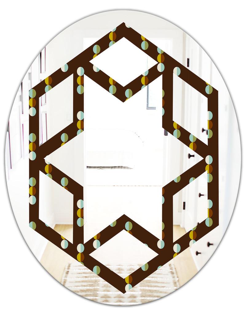 DesignQ Geometric Mod Dots - Modern Round Or Oval Wall Mirror - Hexagon Star