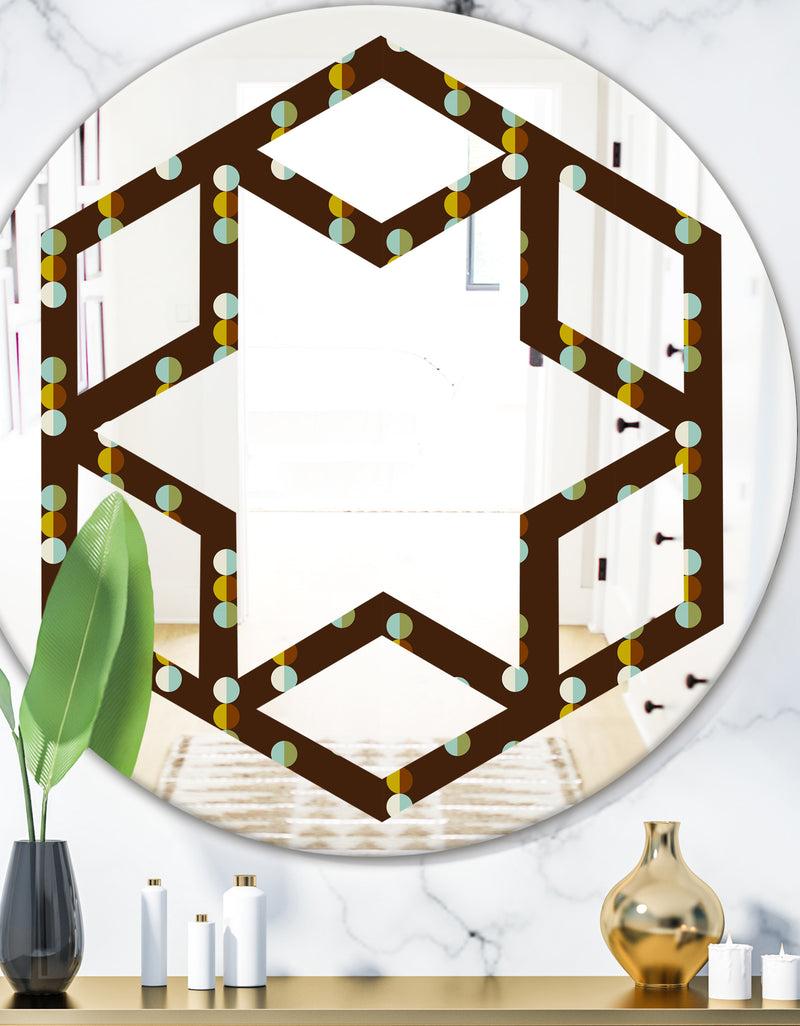 DesignQ Geometric Mod Dots - Modern Round or Oval Wall Mirror - Hexagon Star