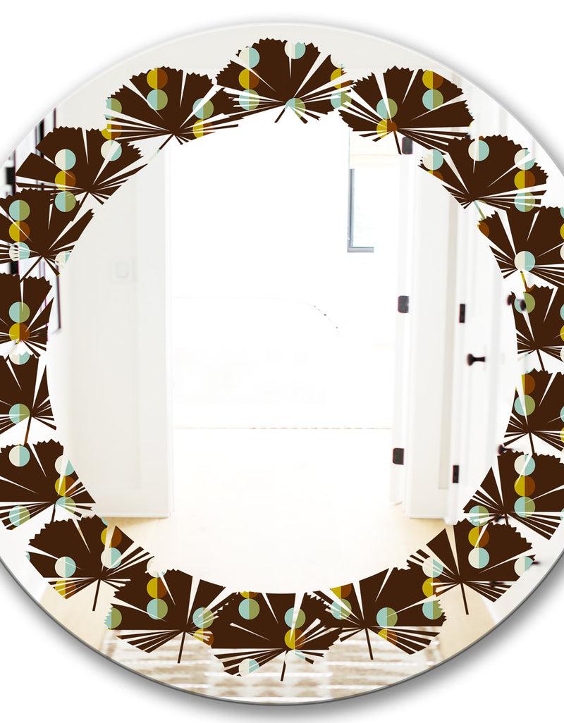 DesignQ Geometric Mod Dots - Modern Round Or Oval Wall Mirror - Leaves