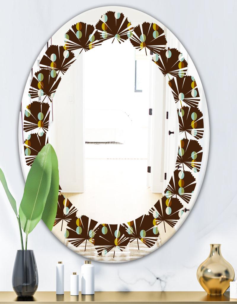 DesignQ Geometric Mod Dots - Modern Round Or Oval Wall Mirror - Leaves