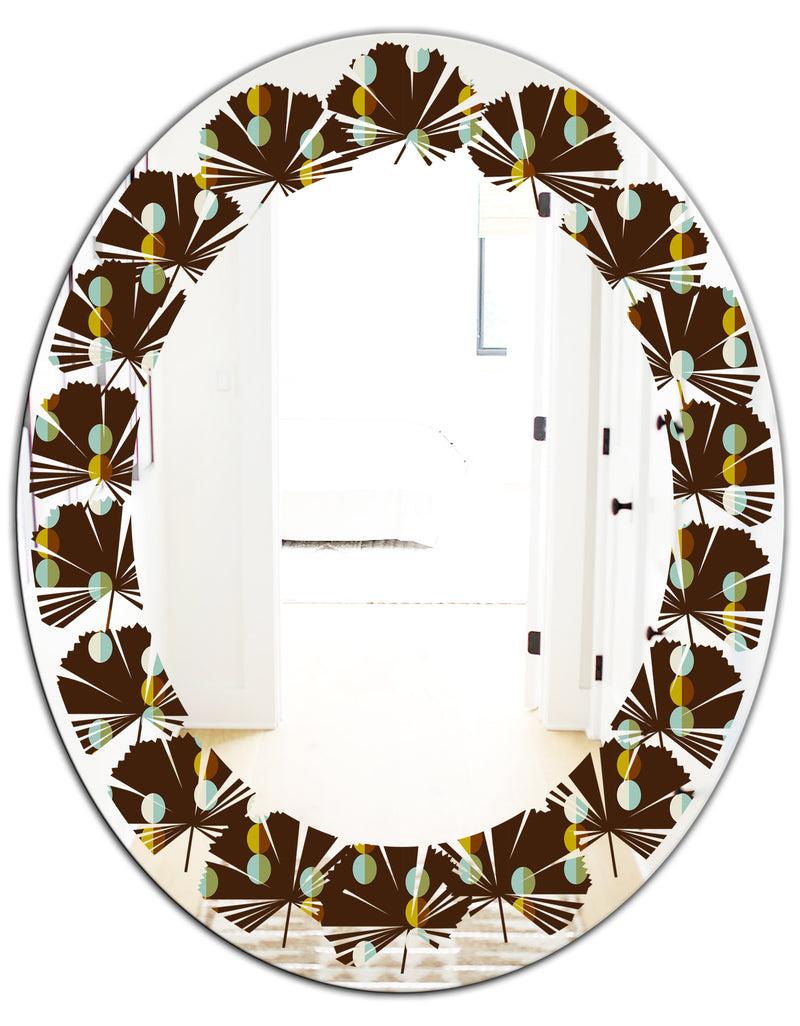 DesignQ Geometric Mod Dots - Modern Round Or Oval Wall Mirror - Leaves