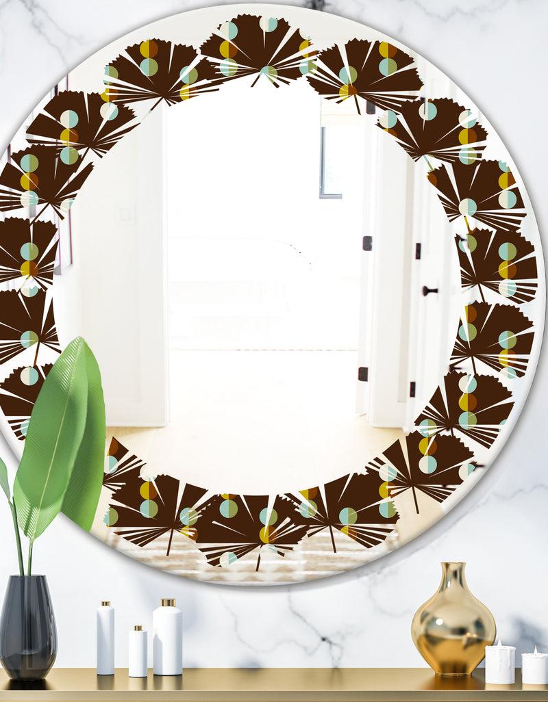 DesignQ Geometric Mod Dots - Modern Round or Oval Wall Mirror - Leaves