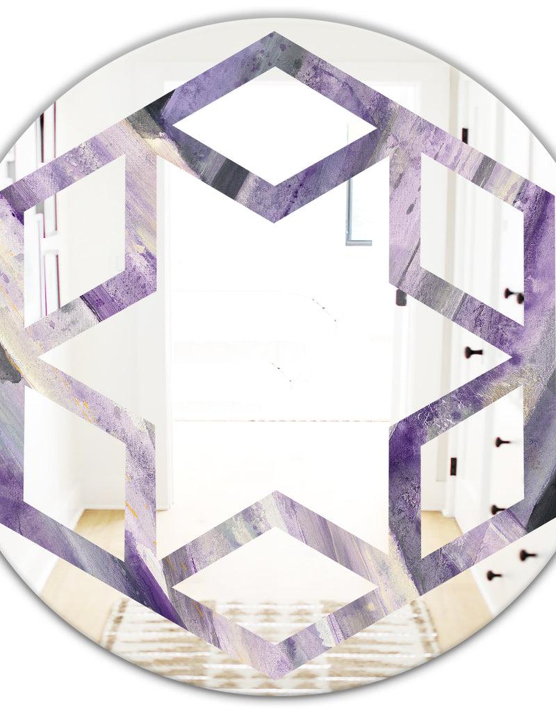 DesignQ Geometric Purple Glacier - Modern Round Or Oval Wall Mirror - Hexagon Star