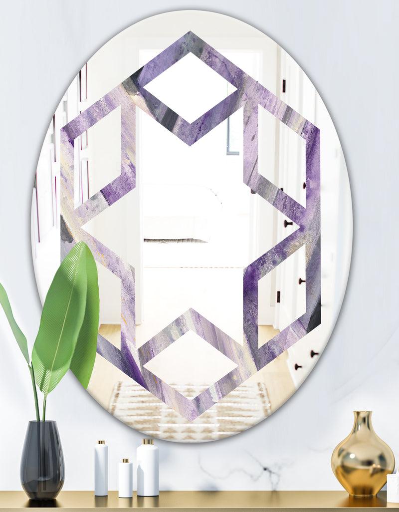 DesignQ Geometric Purple Glacier - Modern Round Or Oval Wall Mirror - Hexagon Star