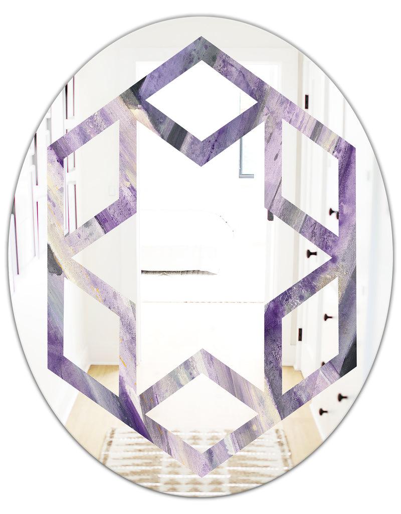 DesignQ Geometric Purple Glacier - Modern Round Or Oval Wall Mirror - Hexagon Star