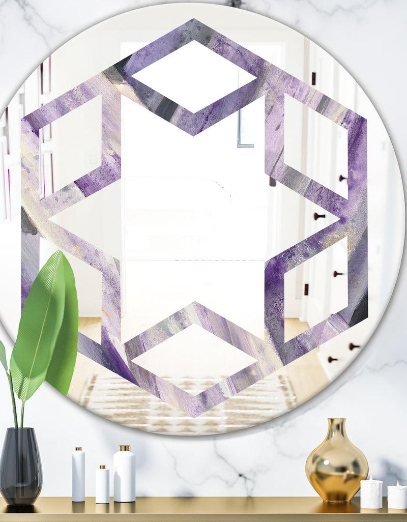DesignQ Geometric Purple Glacier - Modern Round or Oval Wall Mirror - Hexagon Star