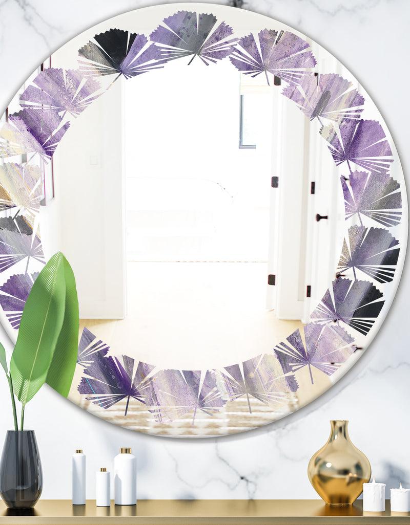 DesignQ Geometric Purple Glacier - Modern Round or Oval Wall Mirror - Leaves