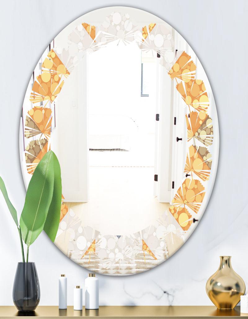 DesignQ Geometric Retro Design I - Modern Round Or Oval Wall Mirror - Leaves