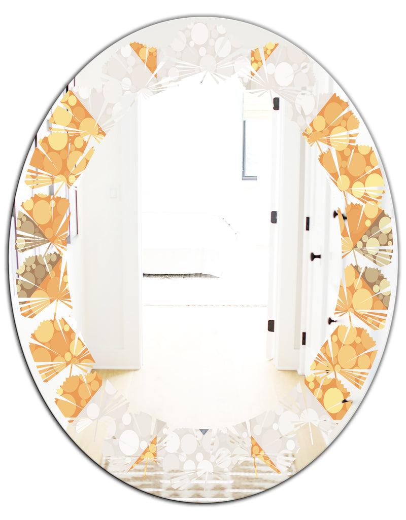 DesignQ Geometric Retro Design I - Modern Round Or Oval Wall Mirror - Leaves
