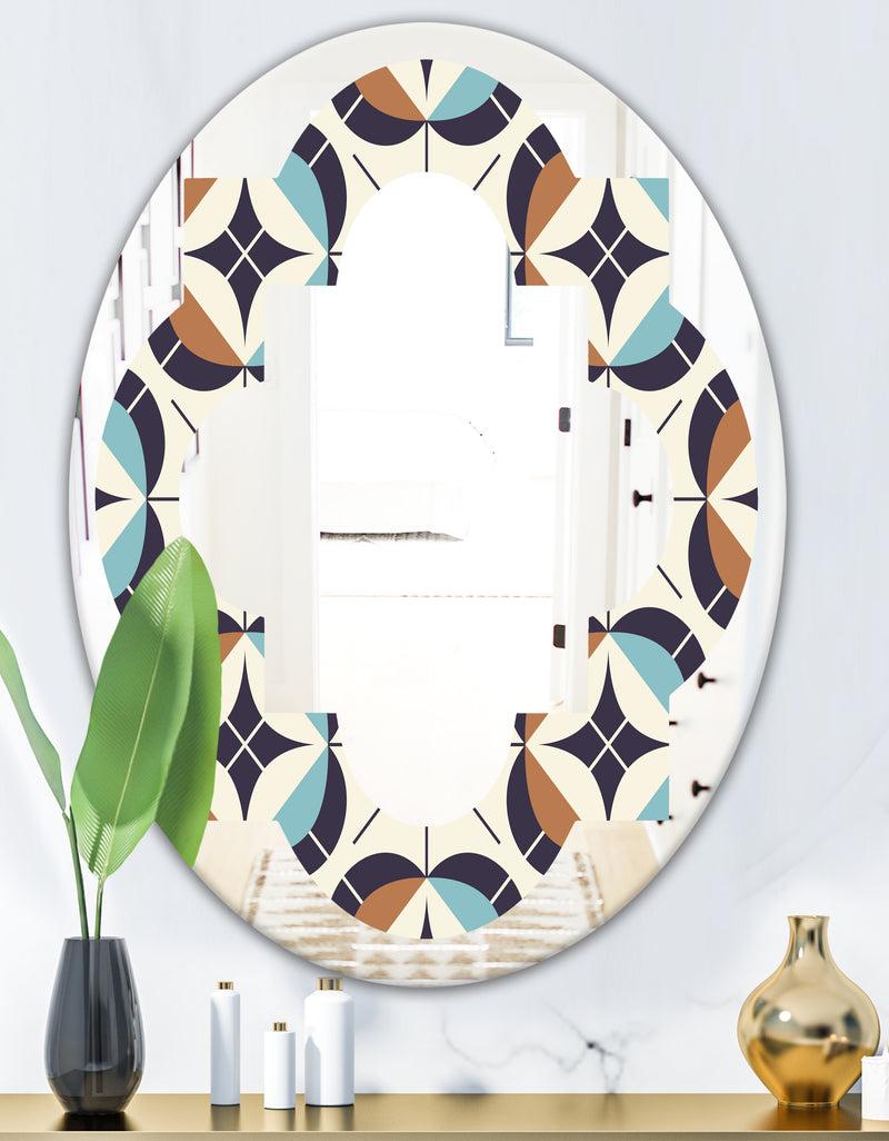 DesignQ Geometric Retro Design V - Modern Round Or Oval Wall Mirror - Quatrefoil