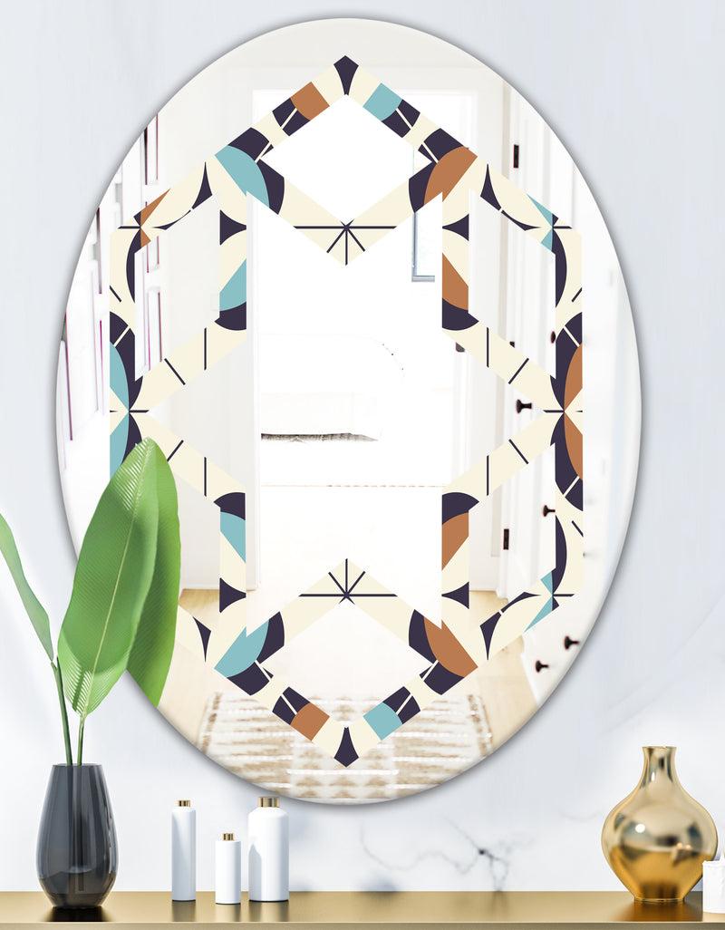 DesignQ Geometric Retro Design V - Modern Round Or Oval Wall Mirror - Hexagon Star