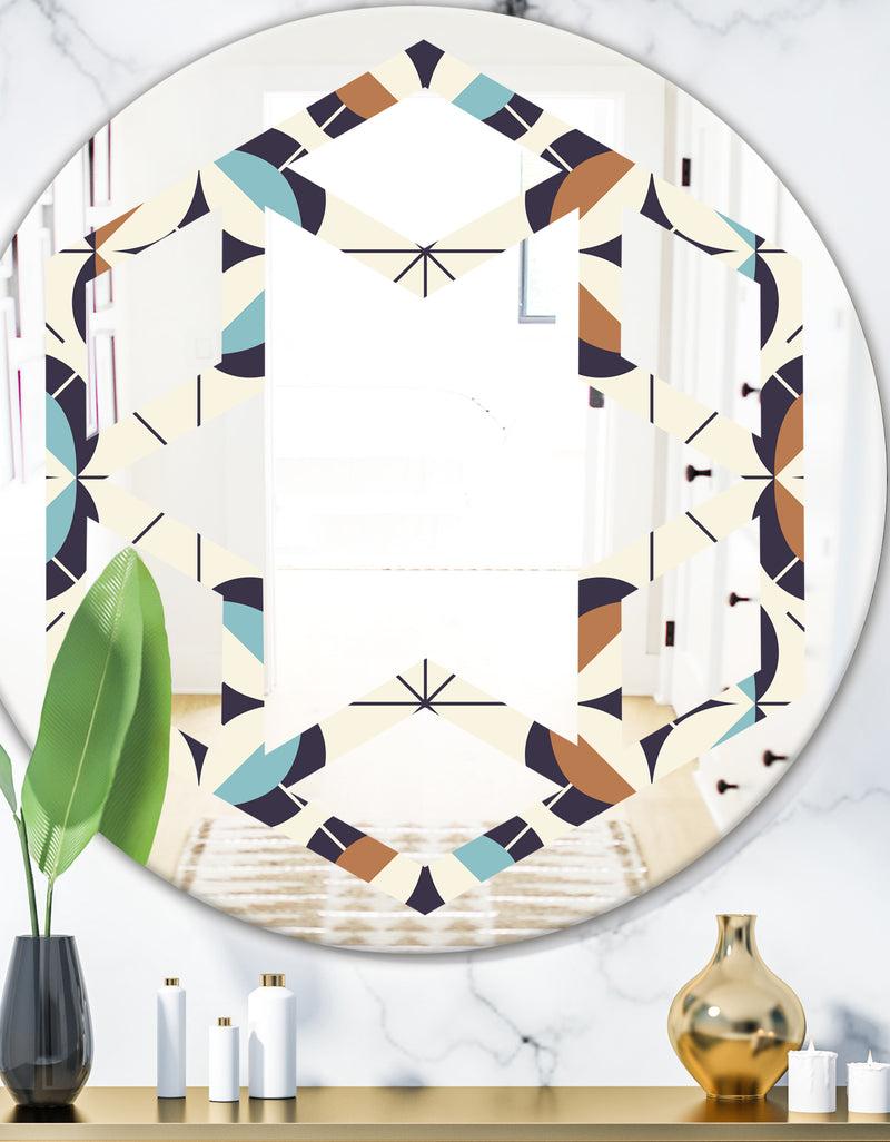DesignQ Geometric Retro Design V - Modern Round or Oval Wall Mirror - Hexagon Star