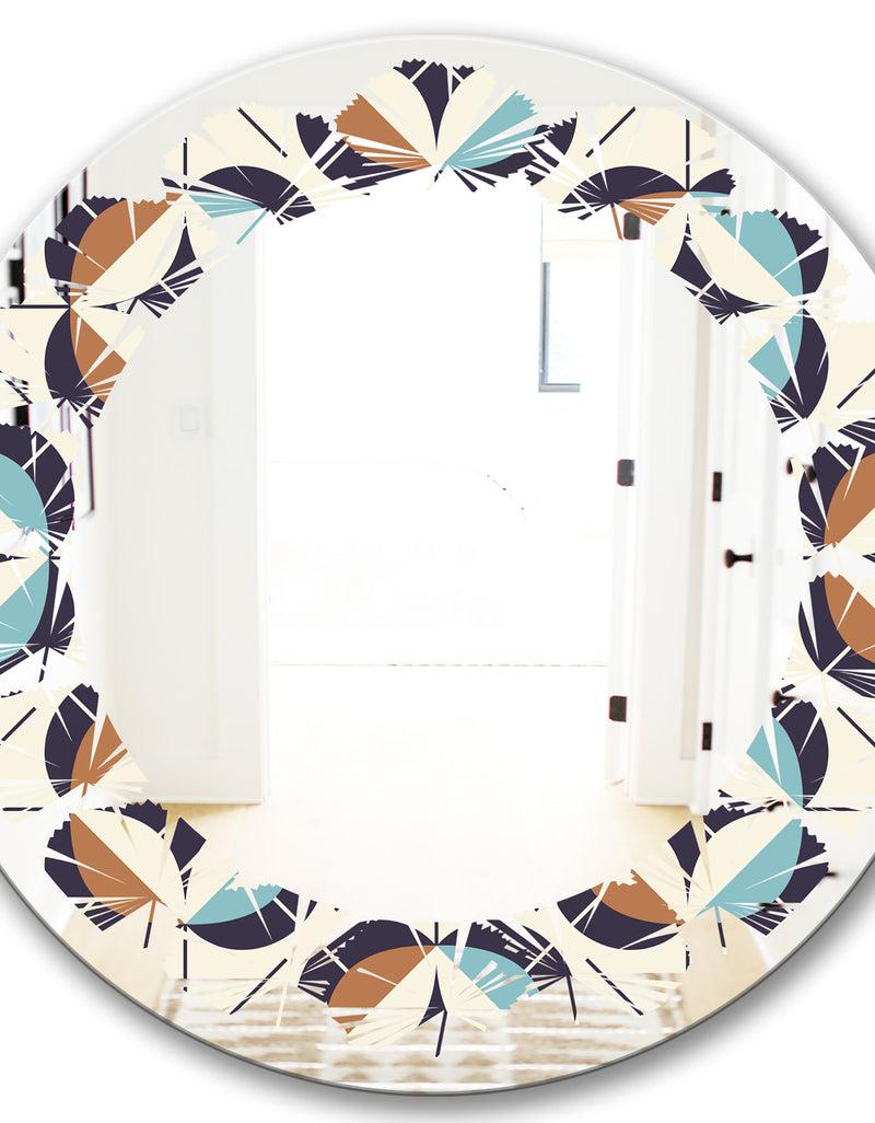 DesignQ Geometric Retro Design V - Modern Round Or Oval Wall Mirror - Leaves