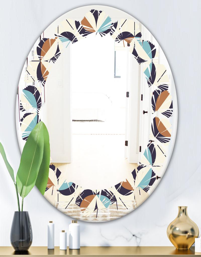 DesignQ Geometric Retro Design V - Modern Round Or Oval Wall Mirror - Leaves