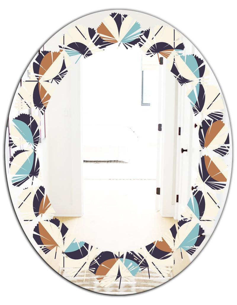 DesignQ Geometric Retro Design V - Modern Round Or Oval Wall Mirror - Leaves