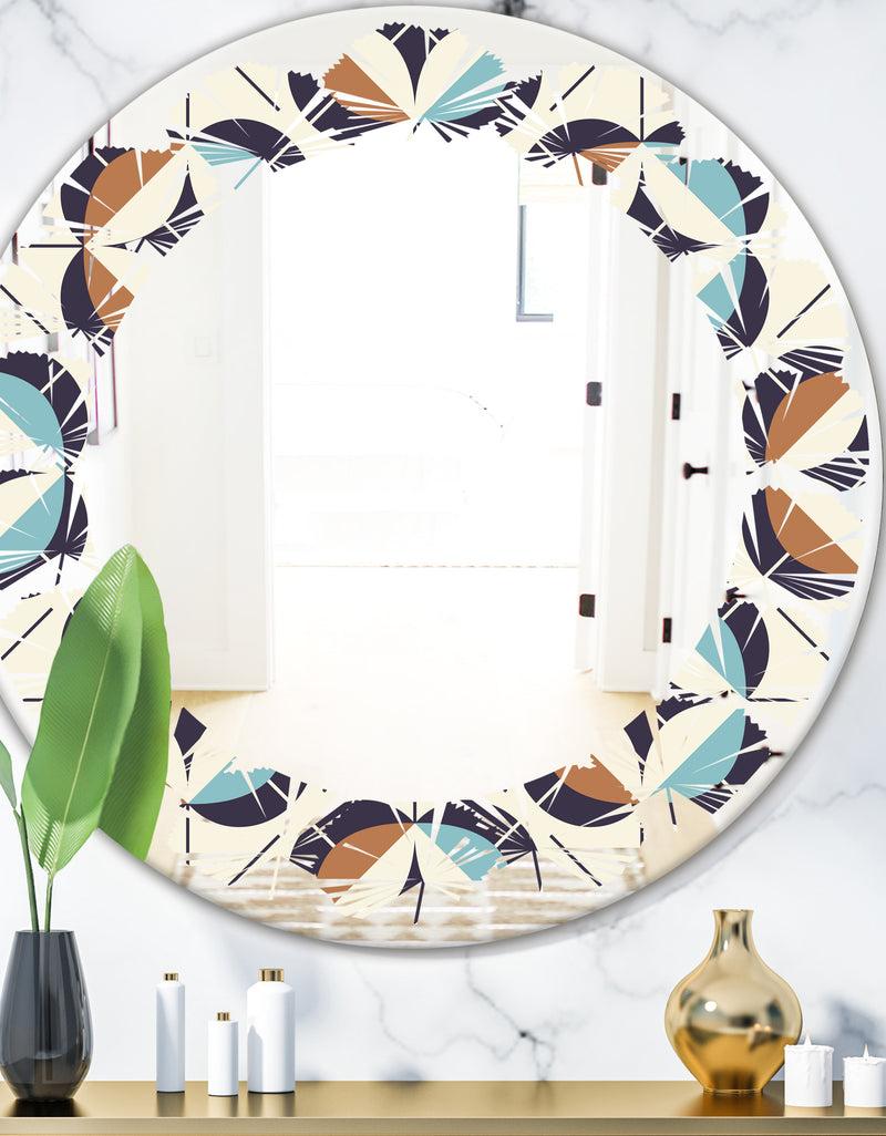DesignQ Geometric Retro Design V - Modern Round or Oval Wall Mirror - Leaves
