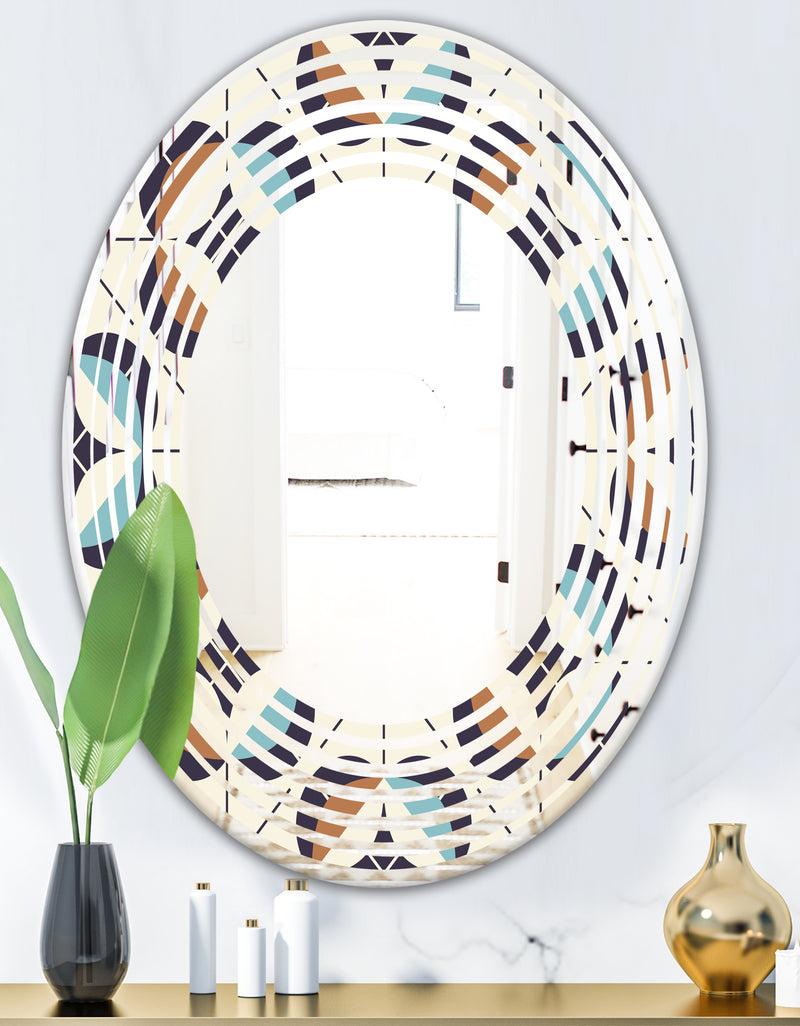 DesignQ Geometric Retro Design V - Modern Round Or Oval Wall Mirror - Wave