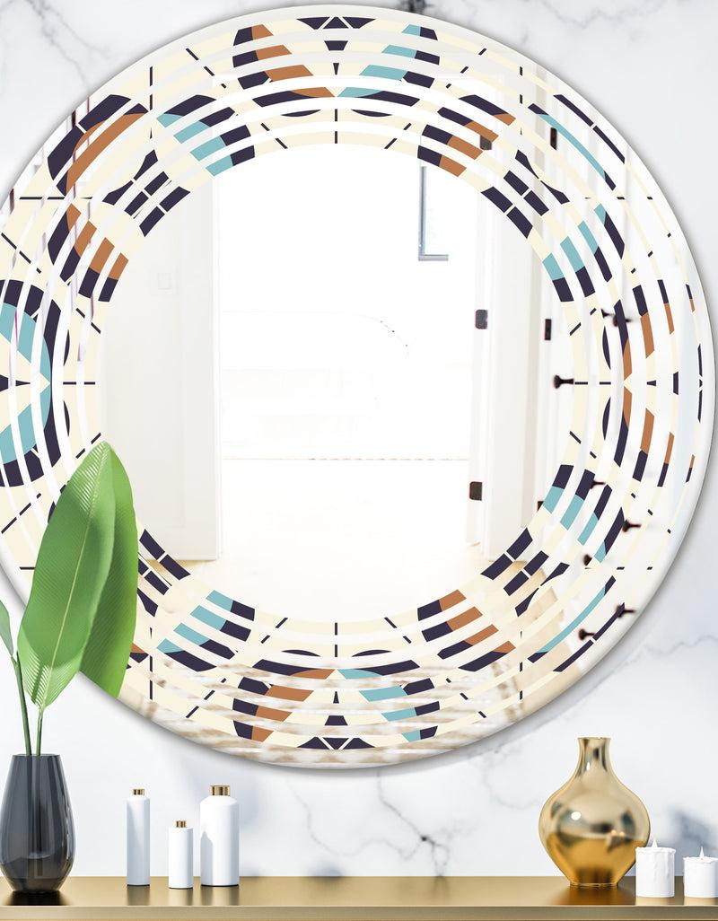 DesignQ Geometric Retro Design V - Modern Round or Oval Wall Mirror - Wave